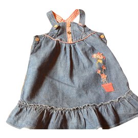 Jeanskleid in Navy Blau mit Stickerei und Gingham Muster 12 Monate - Autre Marque