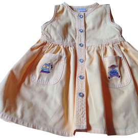 Autre Marque Gelbes Baumwoll Denim Kleid mit Lovelt Stickerei 12 Monate