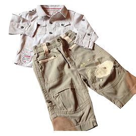 Autre Marque Ensemble Garçon en Coton Khaki avec Broderies 6 Mois