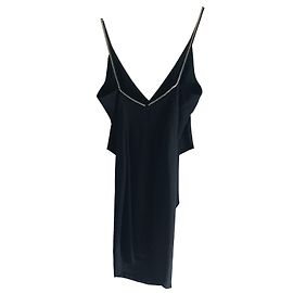 Azzaro Black Viscose Dress with Rhinestone Straps