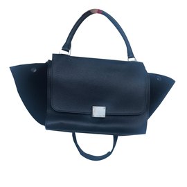 Céline Trapez Handtasche aus schwarzem Leder