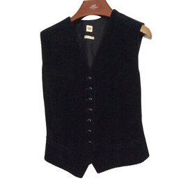 Chaleco Hermès de pana de algodón negro