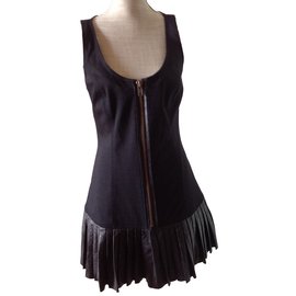 Catherine Malandrino Black Cotton and Lambskin Dress