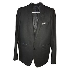Giacca The Kooples in cashmere nero con collo in pelle