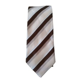 Cravatta Hugo Boss in seta beige marrone e azzurro a righe