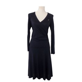 Vestido Trussardi Negro Azul Marino de Lana y Rayón