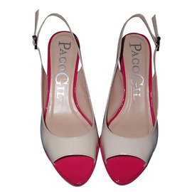 Paco Gil Peep Toe Sandalen Lackleder Rosa Beige Marineblau