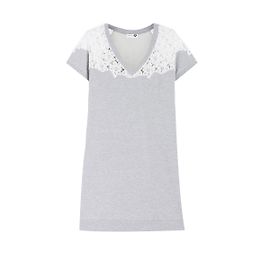 Autre Marque Vestido corto Twin Set de algodón gris con incrustaciones de guipur