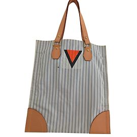 Louis Vuitton Sac Plat a Tanger Blanc Bleu Cuir Coton