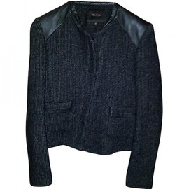 Maje Heartly Jacke aus Wolle und Leder grau
