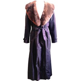 Autre Marque COMMA Trench Coat Nylon with Mink Fur Collar Brown Black