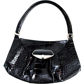 Borsa Furla in pelle nera lucida effetto coccodrillo
