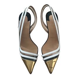 Zapatos de tacón Christian Louboutin Negro Dorado y Blanco Cuero 37FR