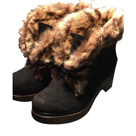 Botines Robert Clergerie Marrón Oscuro Nubuck y Gamuza