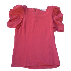 Top de seda Maje rosa con volantes
