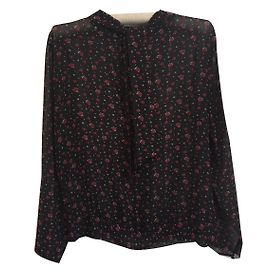 Blusa Zapa in seta nera con piccoli fiori rossi Taglia 38
