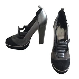 Décolleté Barbara Bui in Camoscio Nero e Pelle Iridescente Grigia 37.5IT
