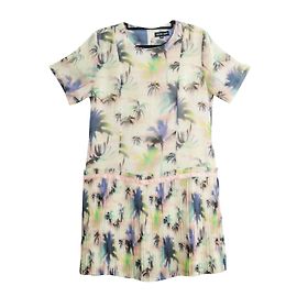 Autre Marque Abito Sister Jane con Stampa di Palme e Gonna Plissettata Rosa