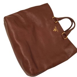 Borsa a mano Prada Vitello Daino in pelle marrone scuro