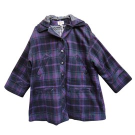 Abrigo Kenzo de lana a cuadros morado con capucha Talla S