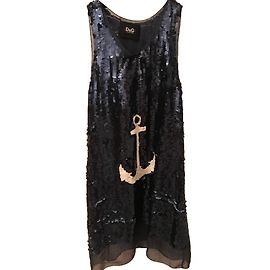 Dolce & Gabbana Túnica de seda azul marinho com glitter e âncora branca