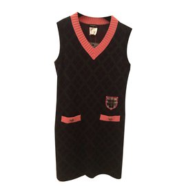 Chanel Ärmelloses Kleid aus Seide und Kaschmir Rosa Grün Marine 36FR