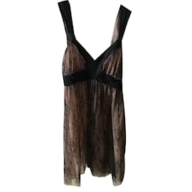 Vestido de encaje y seda negro Galliano