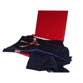 Sciarpa Cartier in seta blu navy con monogramma
