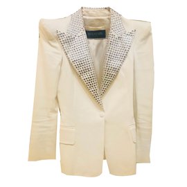 Chaqueta Balmain Blanca de Algodón con Cuello Swarovski