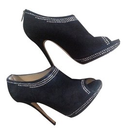 Jimmy Choo Ankle Boots Black Deerskin Open Toe