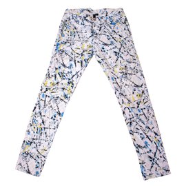 Jeans Edun Blanc en Coton Imprimé Jackson Pollock Taille 27 - Autre Marque