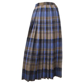 Falda midi de lana a cuadros marrón y azul marino Jaeger - Autre Marque