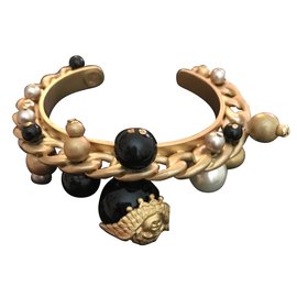 Bracciale rigido Reminiscence oro con perle bianche e nere