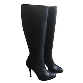 Botas de tacón alto en cuero negro Ralph Lauren