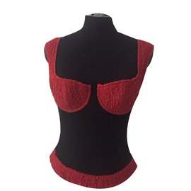 Autre Marque Top estilo corsé de seda y terciopelo negro y rojo