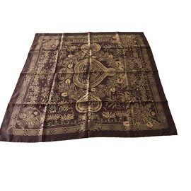 Pañuelo Hermès de seda marrón