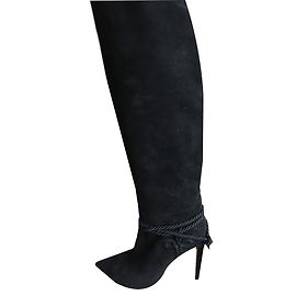 Botas de tacón Ralph Lauren en piel de ciervo negras con pompones dorados