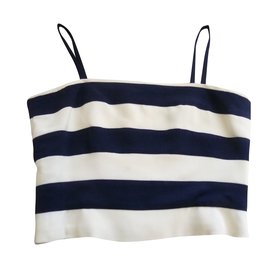 Karl Lagerfeld Bustier a Righe in Lana Bianco Sporco Navy