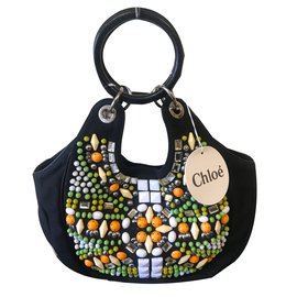 Borsa Chloé in lino nero con decorazioni in perline