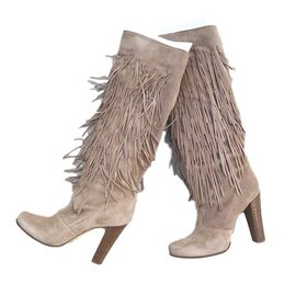 Casadei Wildlederstiefel mit Fransen Beige Größe 39
