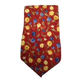 Cravatta in seta rossa Emanuel Ungaro con fiori blu e gialli