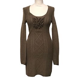 Vestido Tommy Hilfiger Taupe Seda Lana Viscosa S