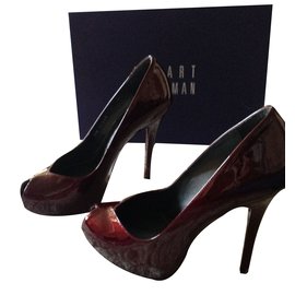 Stuart Weitzman Pencil Patent Leather Heels Dark Red
