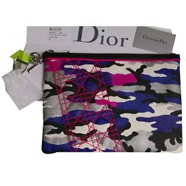 Pochette Dior Camouflage Blu in Tessuto