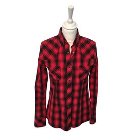 D&G Bluse in Rot Schwarz mit Onyx Knöpfen