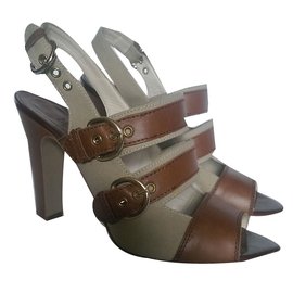Sandali Max Mara in Pelle e Tessuto Marrone Beige