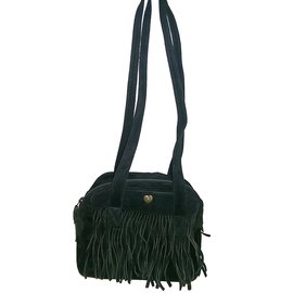 Sepcoeur Handbag Black Suede with Fringes - Autre Marque