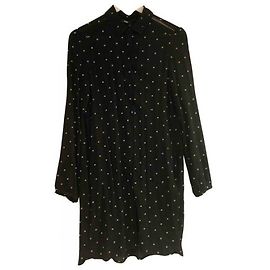 Maje Rione Vestido Camisero Negro de Viscosa con Bordado de Estrellas