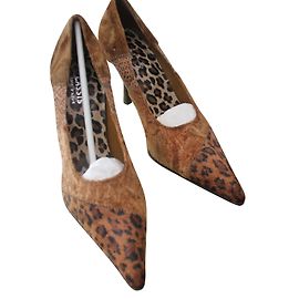 Autre Marque Décolleté in pelle di cervo stampa leopardata tacco 8cm