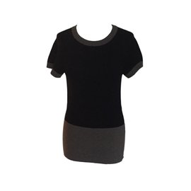 Chanel Kurzarm-Pullover aus Kaschmir und Wolle Taupe Navy Blau
